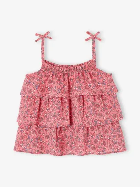 Blouse imprimée  à volants fille rose imprimé - Vertbaudet