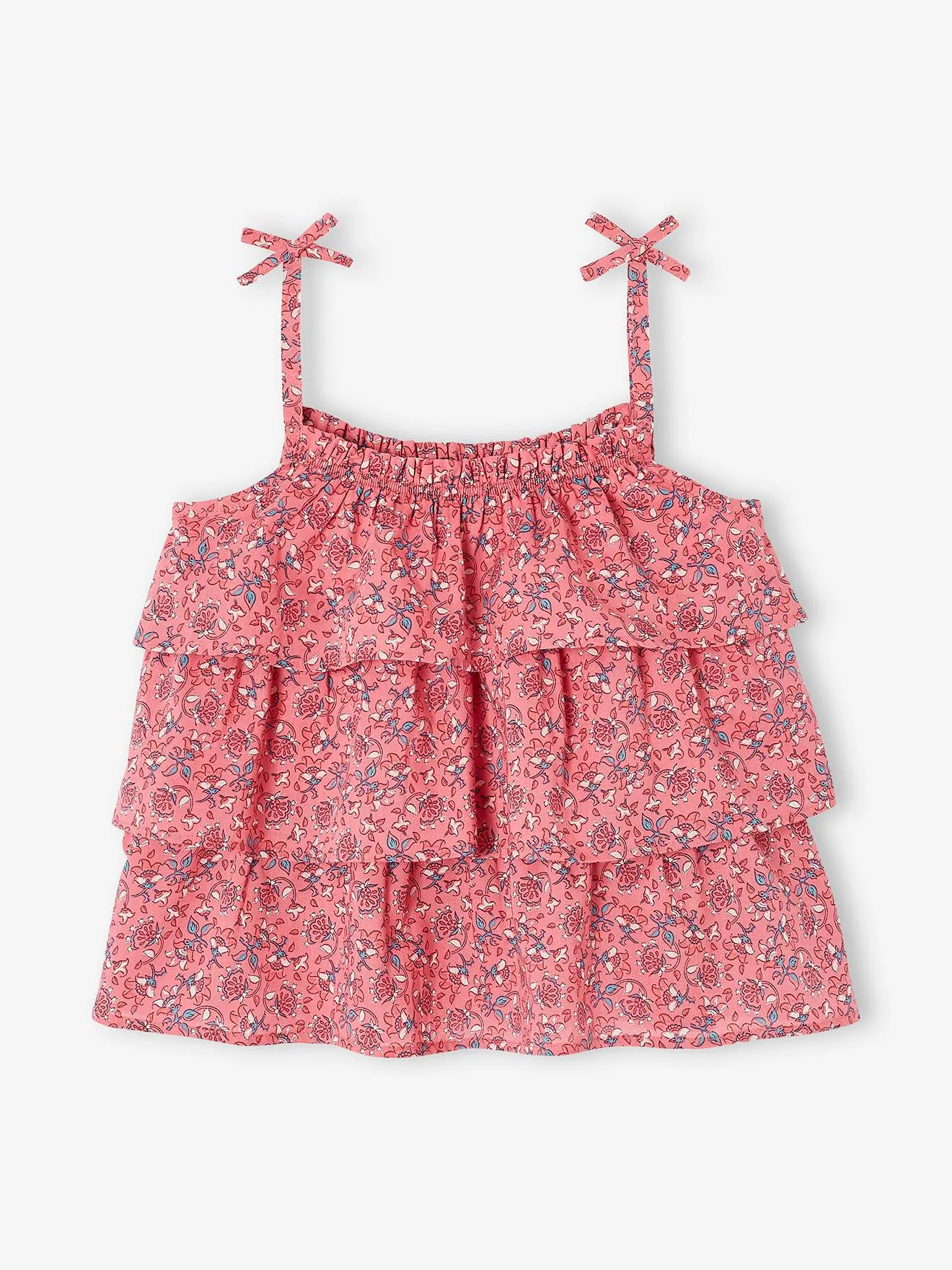 Blouse imprimée  à volants fille rose imprimé - Vertbaudet