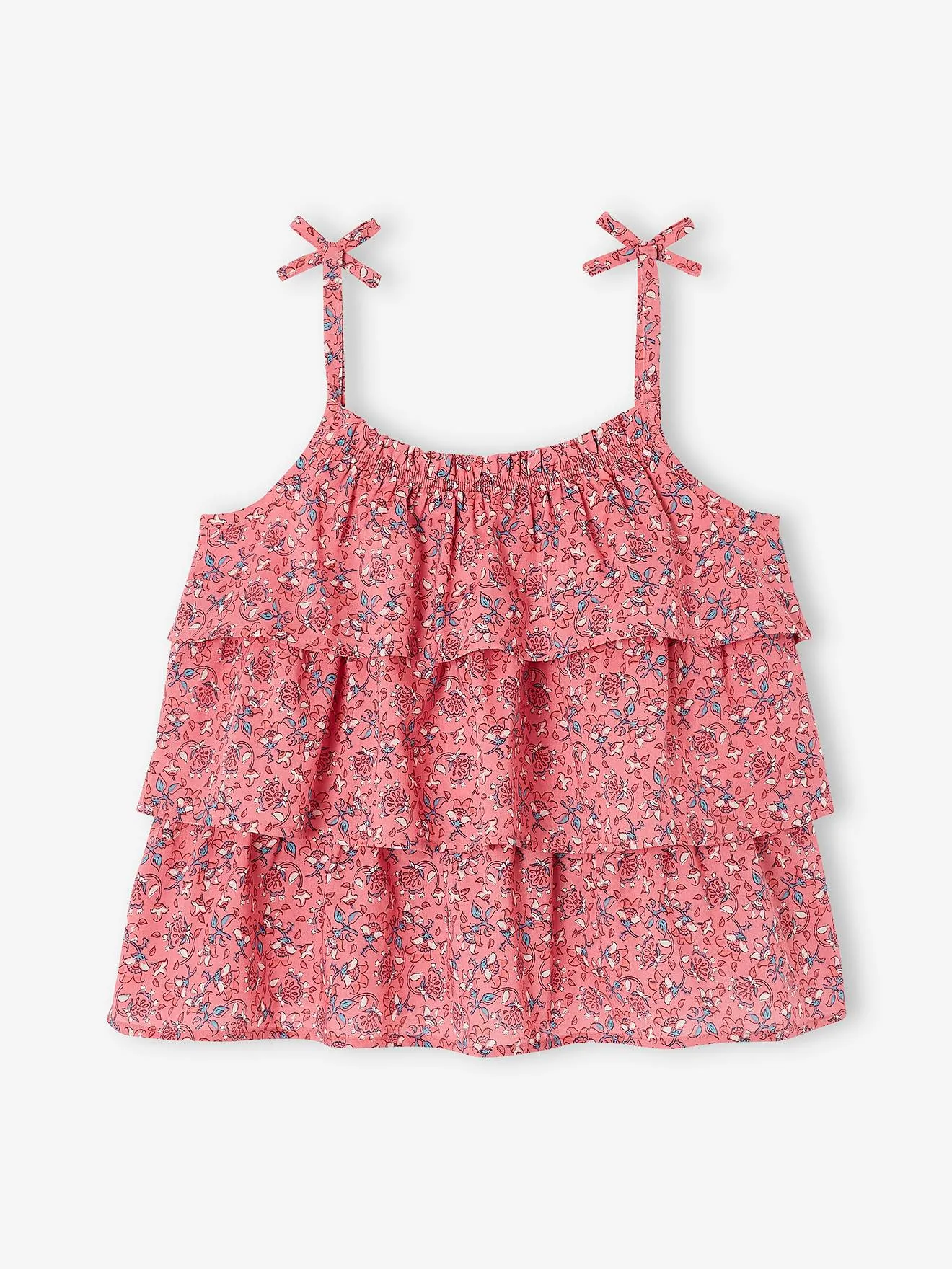 Blouse imprimée  à volants fille rose imprimé - Vertbaudet