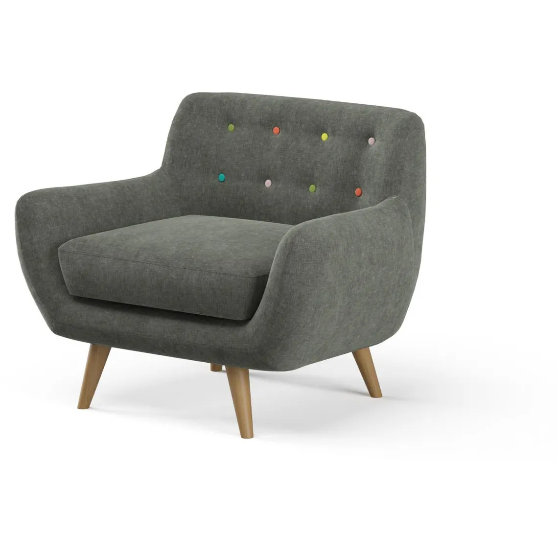 Fauteuil scandinave avec boutons multicolores LIZZY Anthracite | 3 Suisses