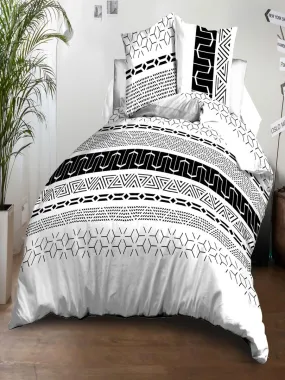 Housse de couette 220x240 + 2 taies Microfibre - Entretien Facile - Graphic - Noir Blanc