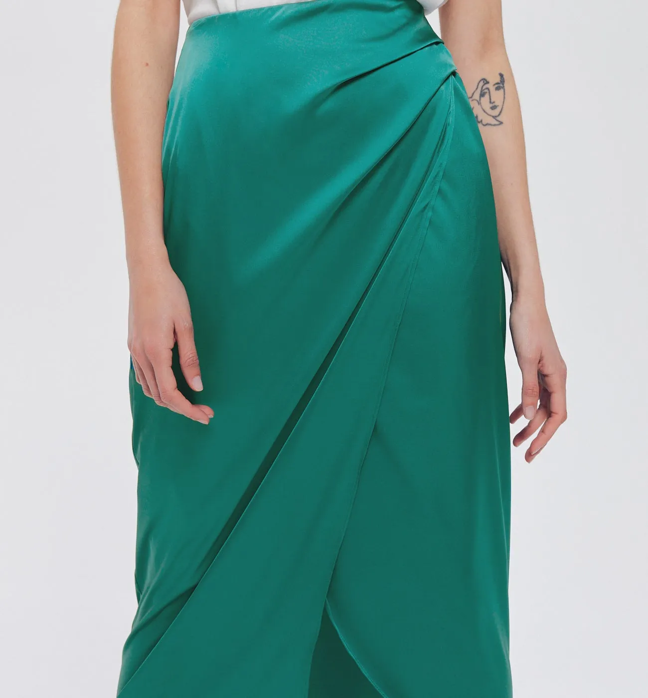 Jupe midi en satin Femme - TURQUOISE UNI COLORE