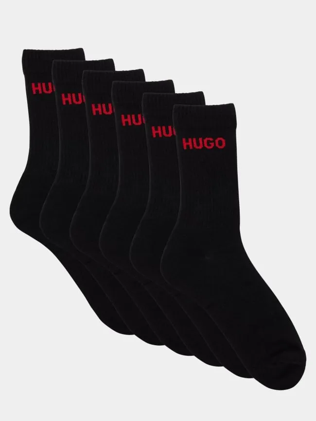 Pack 6 paires de chaussettes hautes rib noir - Hugo | wimod