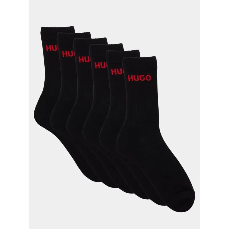 Pack 6 paires de chaussettes hautes rib noir - Hugo | wimod