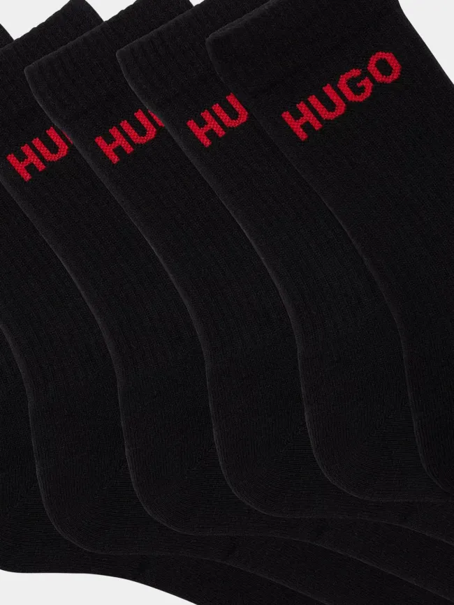 Pack 6 paires de chaussettes hautes rib noir - Hugo | wimod