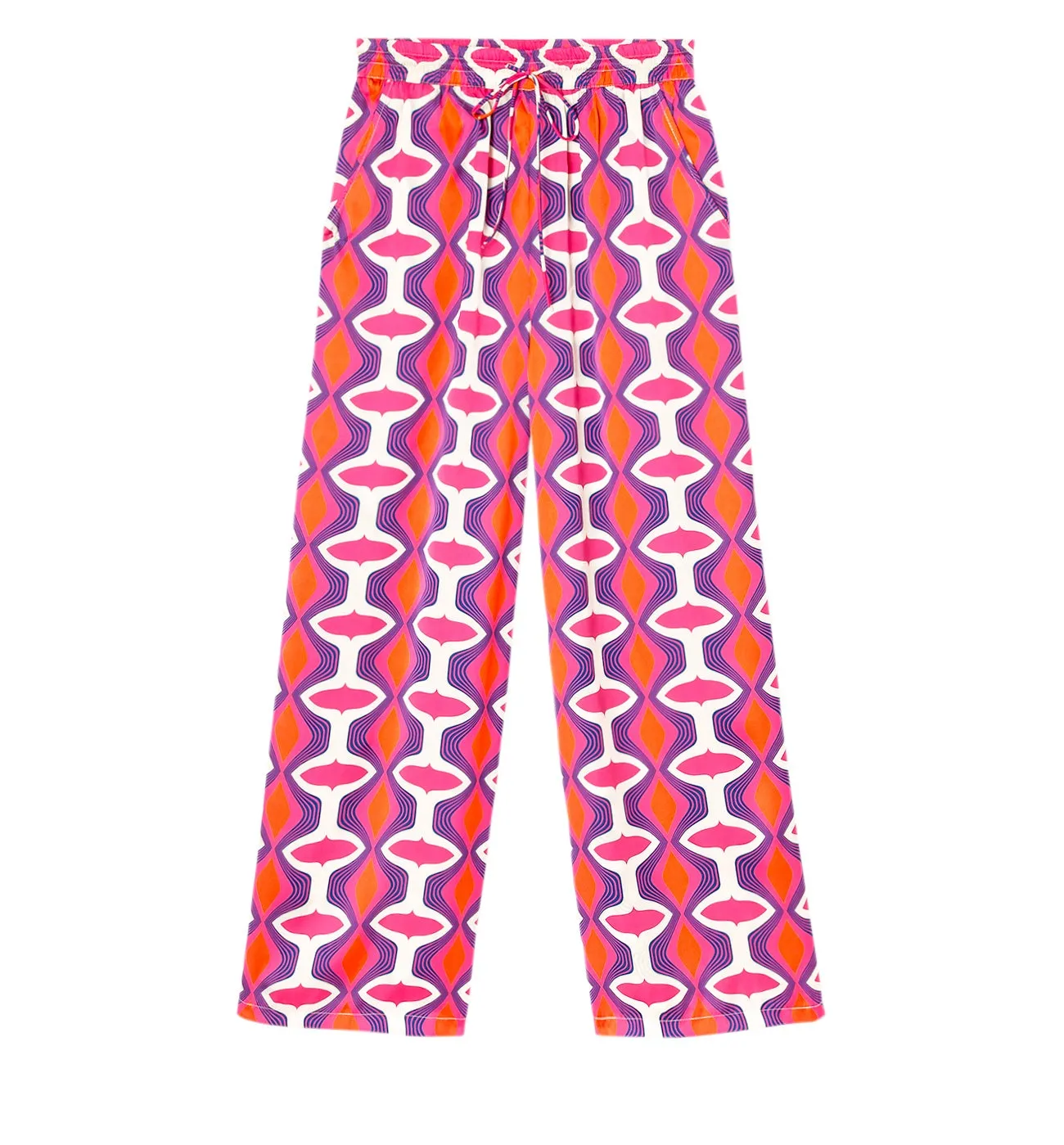 Pantalon large en satin - Imprimé rose fuchsia