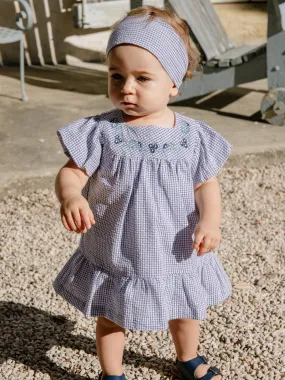 Robe en seersucker vichy bleu nuit et blanc