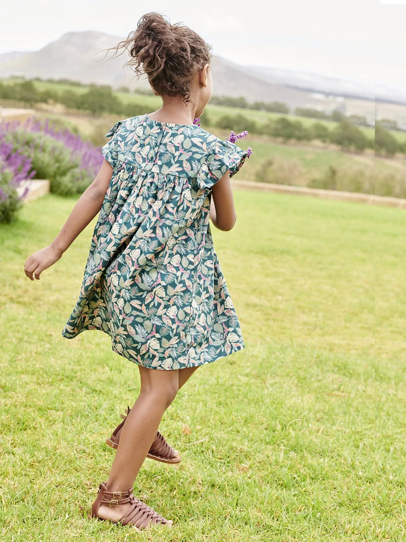 Robe imprimée fille manches courtes à volants écru - Vertbaudet