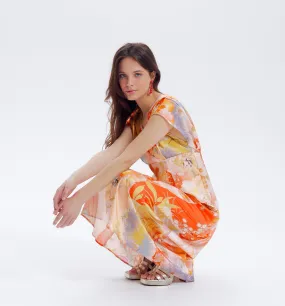 Robe longue en satin imprimé - Imprimé multicolore