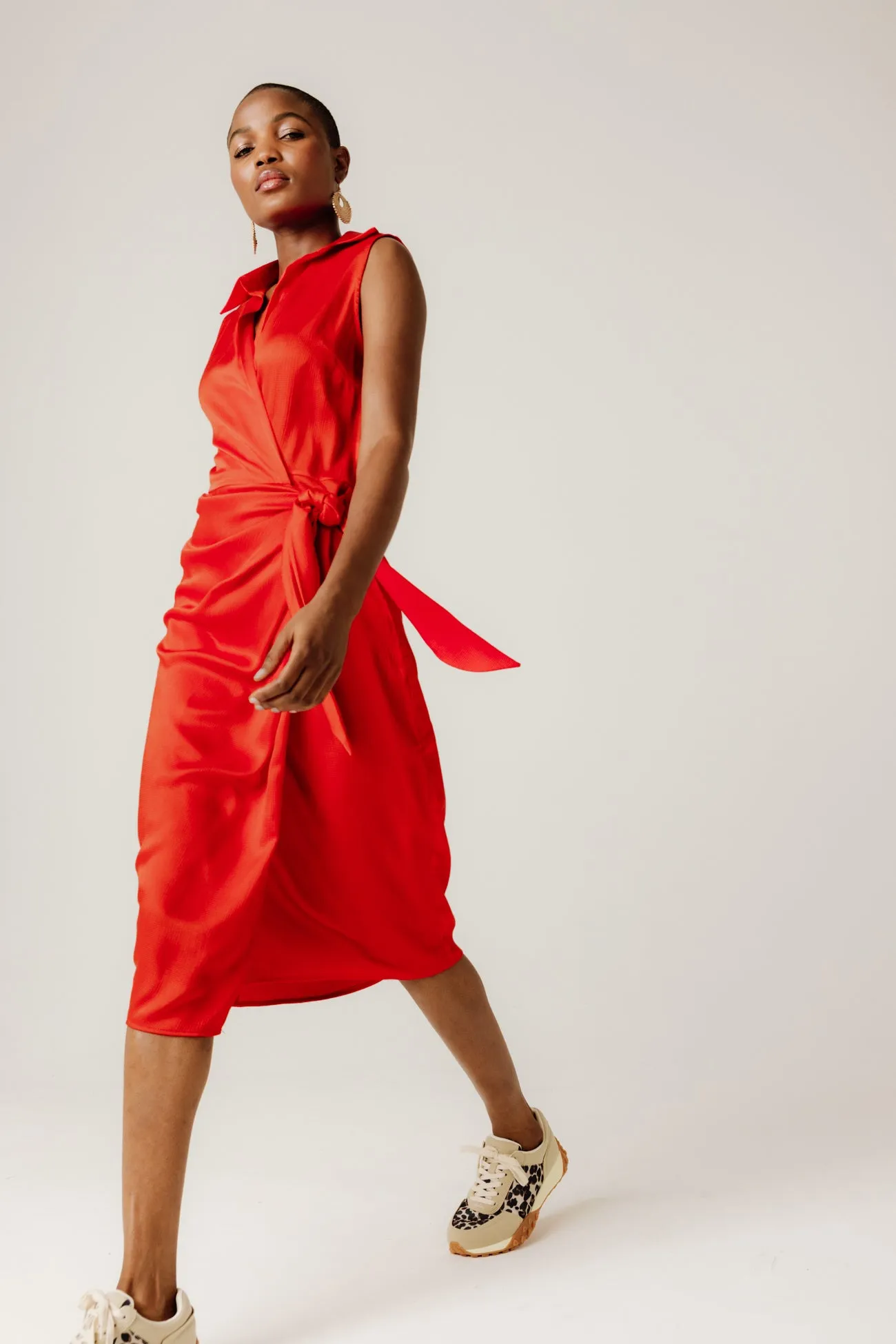 Robe sans manches en satin - Orange