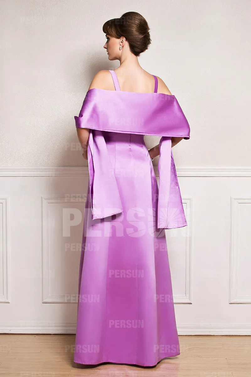 Robe soirée longue en couleur mauve avec étole satin