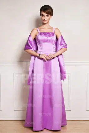 Robe soirée longue en couleur mauve avec étole satin