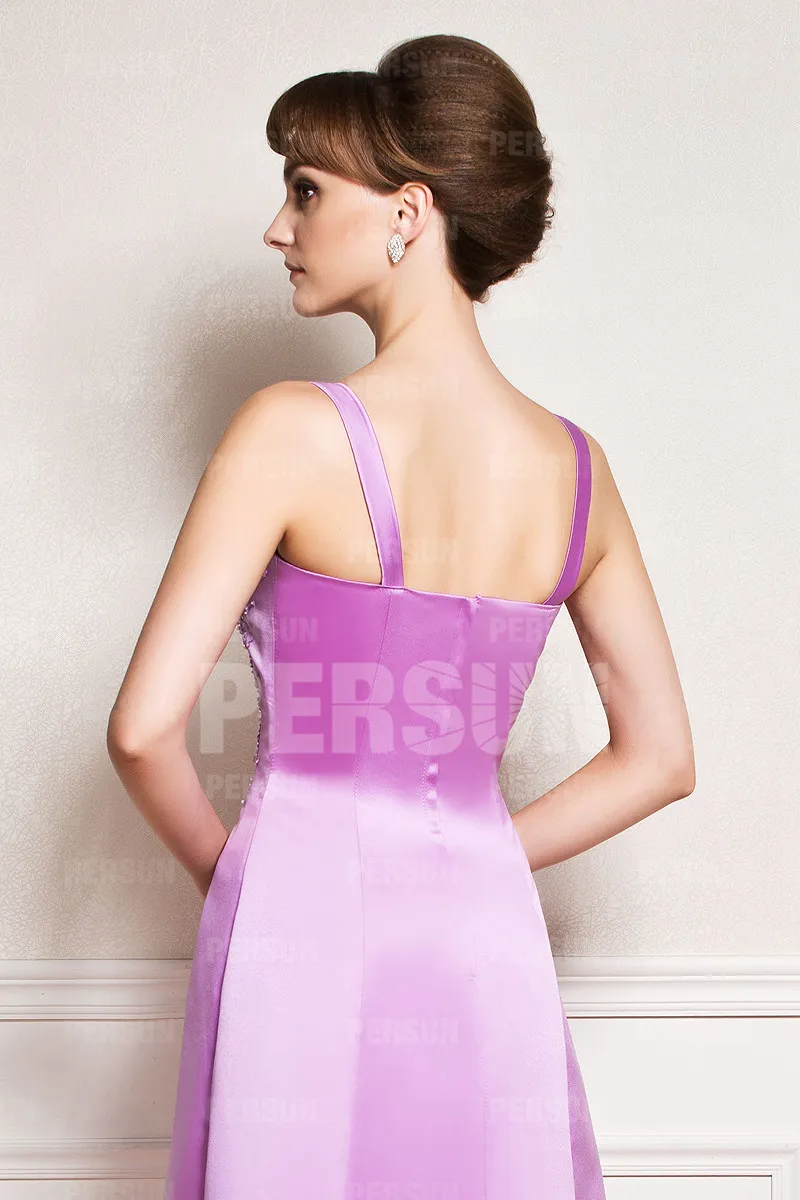 Robe soirée longue en couleur mauve avec étole satin