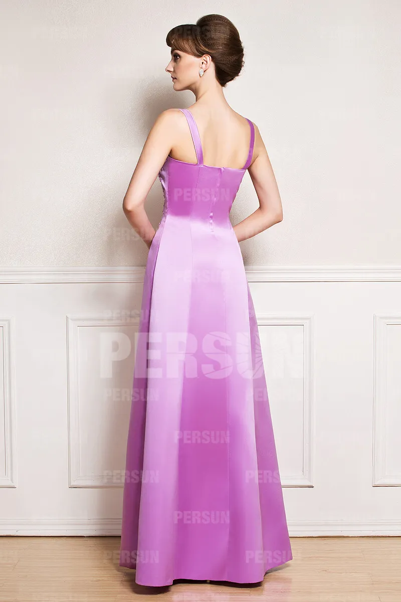 Robe soirée longue en couleur mauve avec étole satin