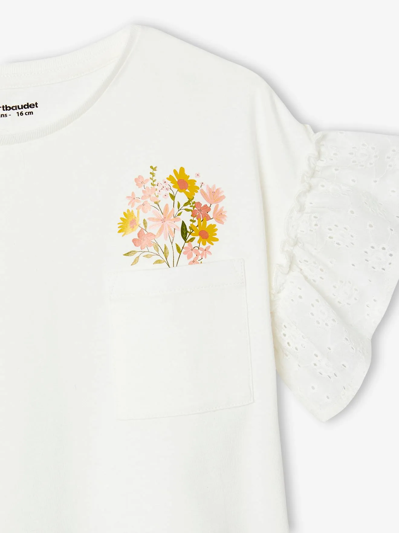 T-shirt manches à volants en broderie anglaise fille écru - Vertbaudet