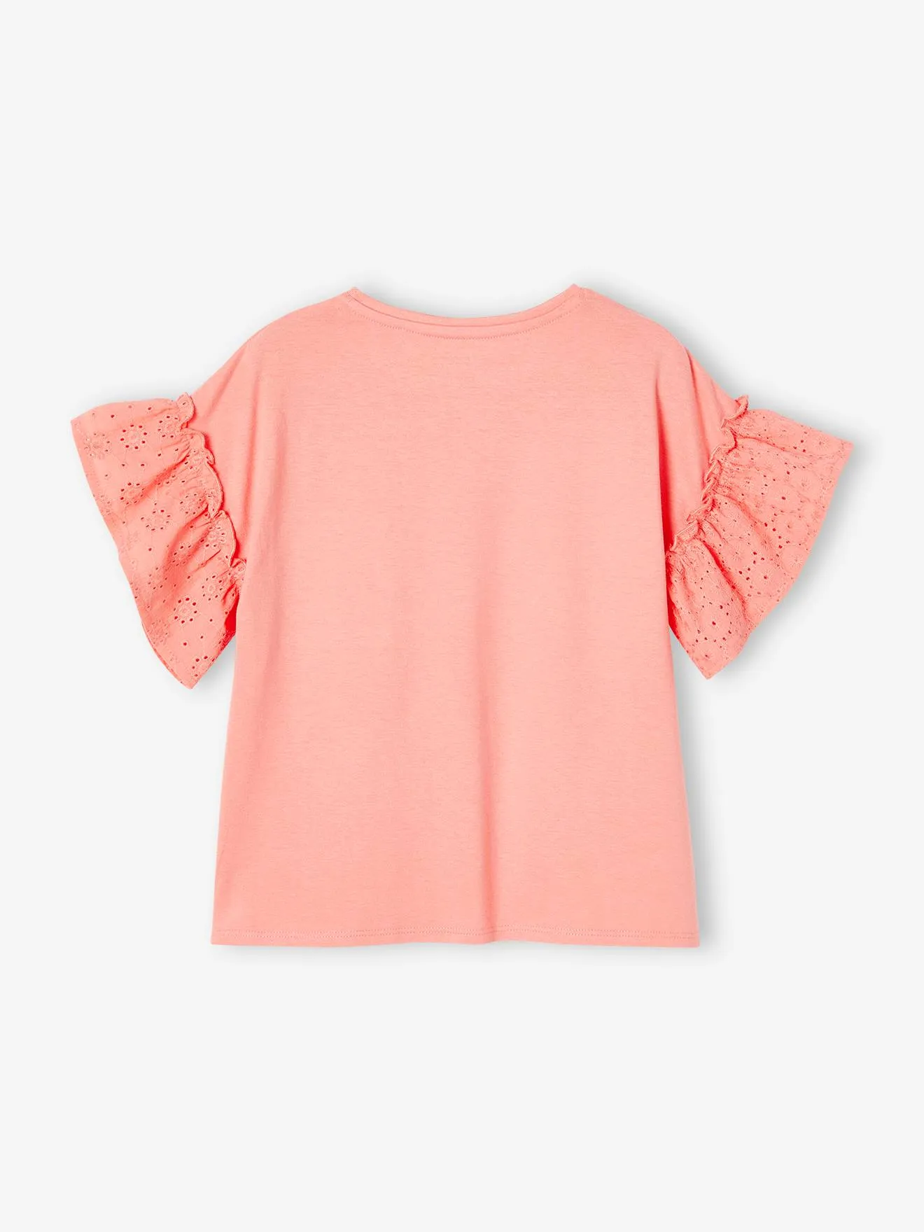 T-shirt manches à volants en broderie anglaise fille écru - Vertbaudet