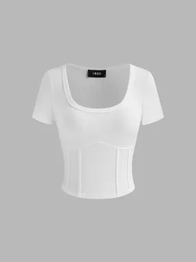  Tee-shirt corset en coton à manches courtes